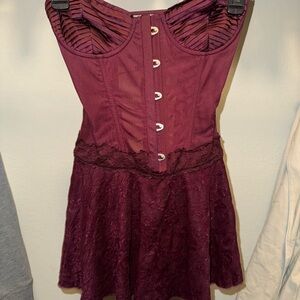 Chic Burgundy Lace Mini Dress/Romper